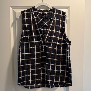 J.Crew Navy/Cream/Brown Checkered Silk Women's Top